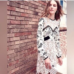 Self-Portrait Black and White Floral Lace Dress